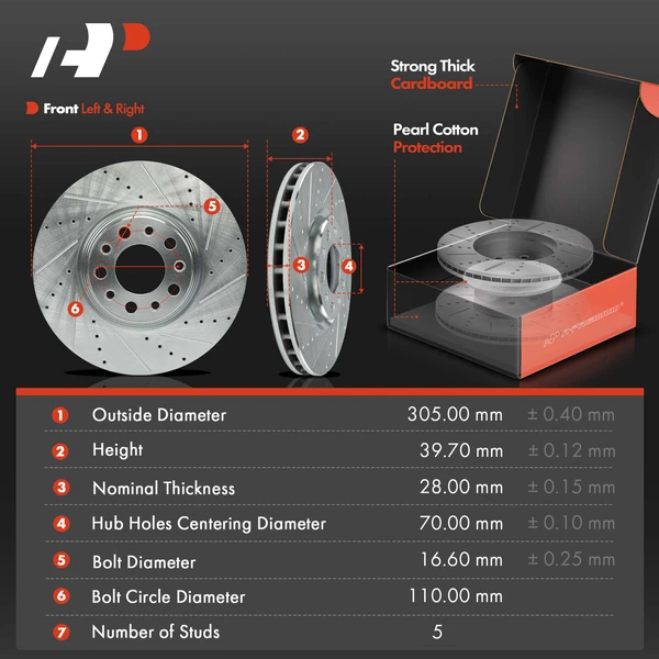 Drilled & Slotted Disc Brake Rotors and Ceramic Pads Kit, 6 Pcs, Front Driver & Passenger, A-Premium, APBRPS1205