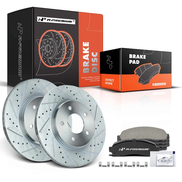 Drilled & Slotted Disc Brake Rotors and Ceramic Pads Kit, 6 Pcs, Front Driver & Passenger, A-Premium, APBRPS956