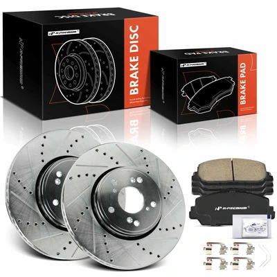 6 Pcs Front Drilled Rotors & Ceramic Brake Pads