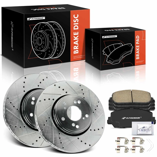 2016 Acura ILX Drilled & Slotted Disc Brake Rotors and Ceramic Pads Kit, 6 Pcs, Front Driver & Passenger, A-Premium, APBRPS1207