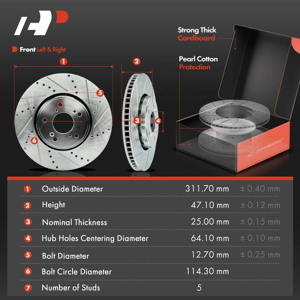Drilled & Slotted Disc Brake Rotors and Ceramic Pads Kit, 6 Pcs, Front Driver & Passenger, A-Premium, APBRPS1207