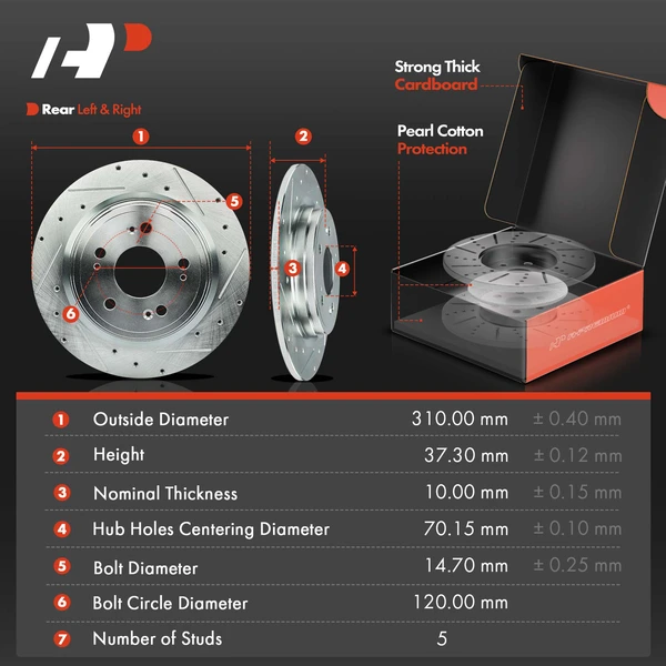 Drilled & Slotted Disc Brake Rotors and Ceramic Pads Kit, 6 Pcs, Rear Driver & Passenger, A-Premium, APBRPS1208