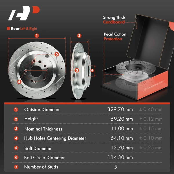 Drilled & Slotted Disc Brake Rotors and Ceramic Pads Kit, 6 Pcs, Rear Driver & Passenger, A-Premium, APBRPS1209