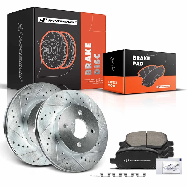 Drilled & Slotted Disc Brake Rotors and Ceramic Pads Kit, 6 Pcs, Front Driver & Passenger, A-Premium, APBRPS957