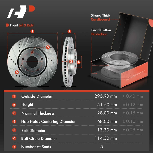 Drilled & Slotted Disc Brake Rotors and Ceramic Pads Kit, 6 Pcs, Front Driver & Passenger, A-Premium, APBRPS1229
