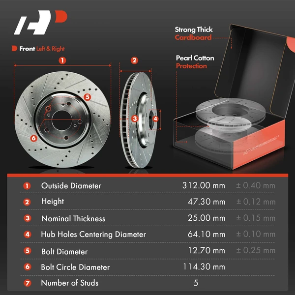 Drilled & Slotted Disc Brake Rotors and Ceramic Pads Kit, 6 Pcs, Front Driver & Passenger, A-Premium, APBRPS1230