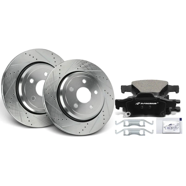 Drilled & Slotted Disc Brake Rotors and Ceramic Pads Kit, 6 Pcs, Rear Driver & Passenger, A-Premium, APBRPS1231