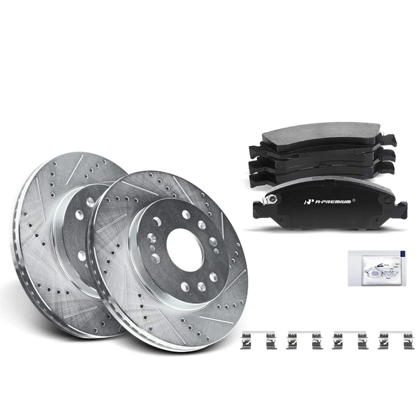 Drilled & Slotted Disc Brake Rotors and Ceramic Pads Kit, 6 Pcs, Front Driver & Passenger, A-Premium, APBRPS107