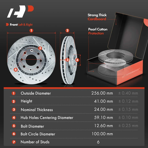Drilled & Slotted Disc Brake Rotors and Ceramic Pads Kit, 6 Pcs, Front Driver & Passenger, A-Premium, APBRPS1425