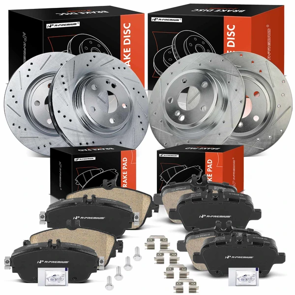 2017-2019 INFINITI QX30 Drilled & Slotted Disc Brake Rotors and Ceramic Pads Kit, 12 Pcs, Front & Rear, A-Premium, APBRPS1236
