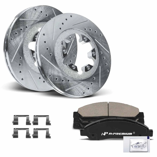 2006 Isuzu i-280 Drilled & Slotted Disc Brake Rotors and Ceramic Pads Kit, 6 Pcs, Front Driver & Passenger, A-Premium, APBRPS959