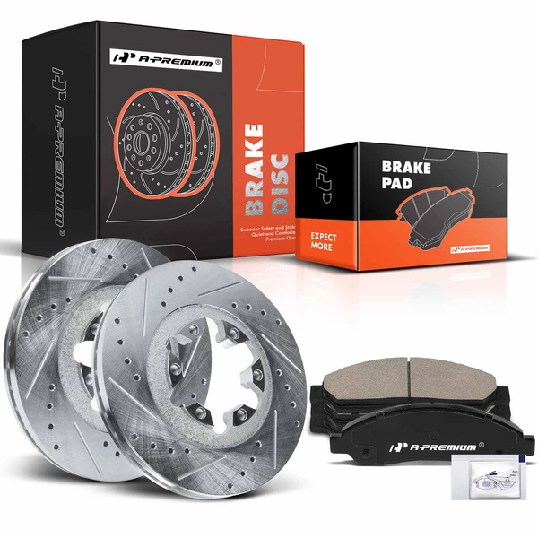 Drilled & Slotted Disc Brake Rotors and Ceramic Pads Kit, 6 Pcs, Front Driver & Passenger, A-Premium, APBRPS959