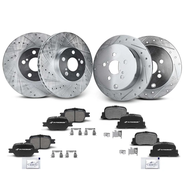 Drilled & Slotted Disc Brake Rotors and Ceramic Pads Kit, 12 Pcs, Front & Rear, A-Premium, APBRPS104