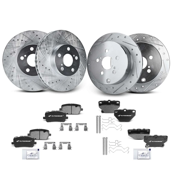 Drilled & Slotted Disc Brake Rotors and Ceramic Pads Kit, 12 Pcs, Front & Rear, A-Premium, APBRPS105