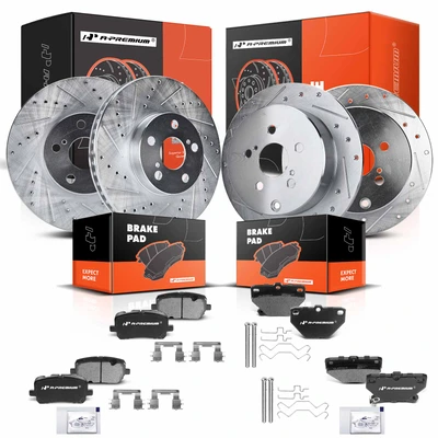 Front & Rear Drilled Rotors & Ceramic Brake Pads