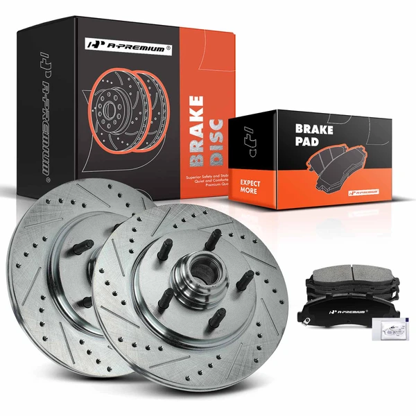 Drilled & Slotted Disc Brake Rotors and Ceramic Pads Kit, 6 Pcs, Front Driver & Passenger, A-Premium, APBRPS1051