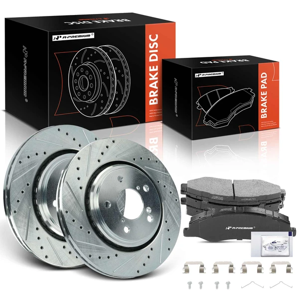 2018-2023 Honda Odyssey Drilled & Slotted Disc Brake Rotors and Ceramic Pads Kit, 6 Pcs, Front Driver & Passenger, A-Premium, APBRPS1226