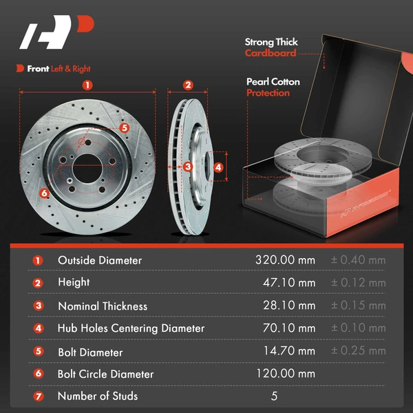 Drilled & Slotted Disc Brake Rotors and Ceramic Pads Kit, 6 Pcs, Front Driver & Passenger, A-Premium, APBRPS1226
