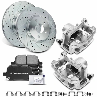 Front Drilled Brake Rotors & Pads + Brake Calipers