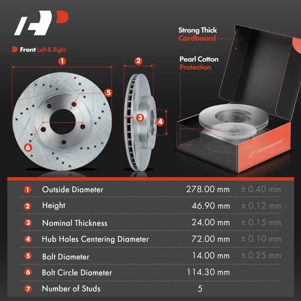 Drilled & Slotted Disc Brake Rotors and Ceramic Pads Kit, 6 Pcs, Front Driver & Passenger, A-Premium, APBRPS367