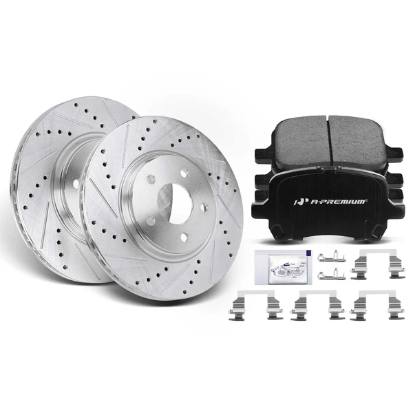 Drilled & Slotted Disc Brake Rotors and Ceramic Pads Kit, 6 Pcs, Front Driver & Passenger, A-Premium, APBRPS273