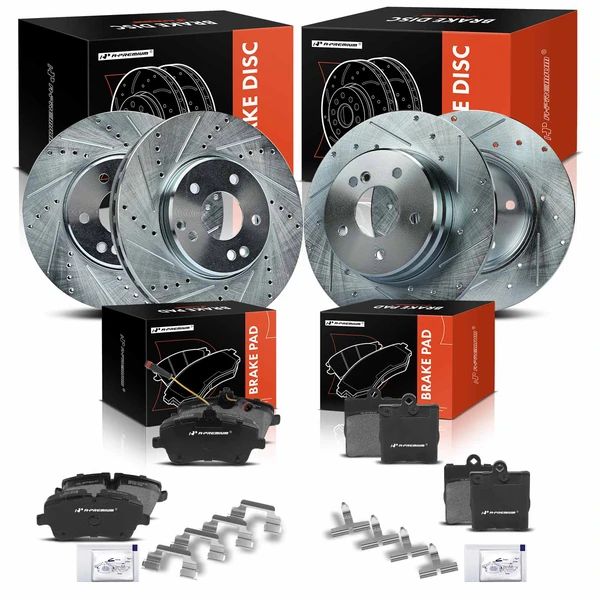 Drilled & Slotted Disc Brake Rotors and Ceramic Pads Kit, 12 Pcs, Front & Rear, A-Premium, APBRPS380