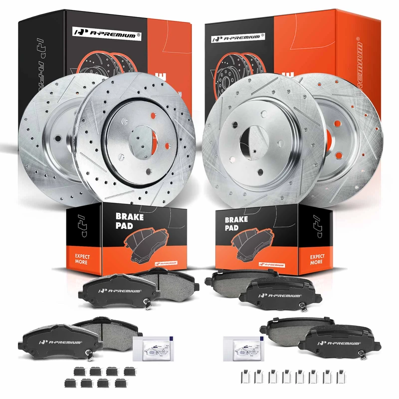 Front & Rear Drilled Rotors & Ceramic Brake Pads for 2013 Dodge Grand Caravan