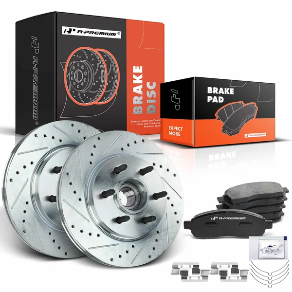 2006-2008 Lincoln Mark LT Brake Pad and Rotor Kit, 6 Pcs, Front Driver & Passenger, A-Premium, APBRPS333