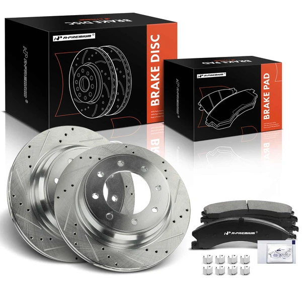 Drilled & Slotted Disc Brake Rotors and Ceramic Pads Kit, 6 Pcs, Rear Driver & Passenger, A-Premium, APBRPS1242