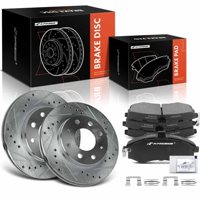 6 Pcs Front Drilled Brake Rotors & Ceramic Brake Pads