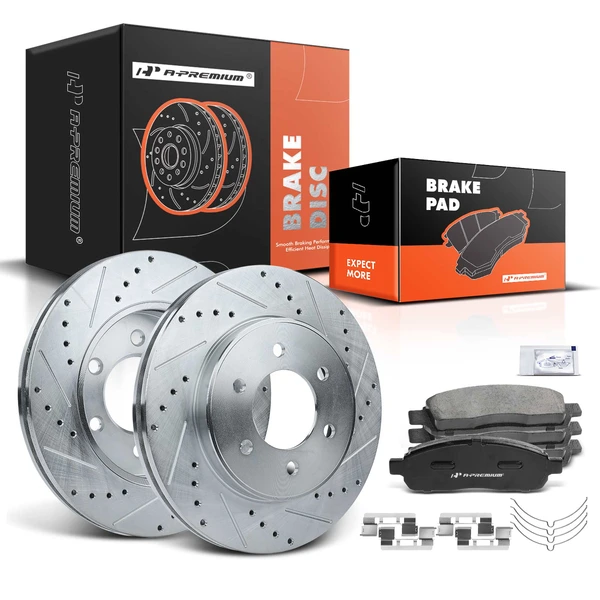 2004-2008 Ford F-150 Brake Pad and Rotor Kit, 6 Pcs, Front Driver & Passenger, A-Premium, APBRPS109