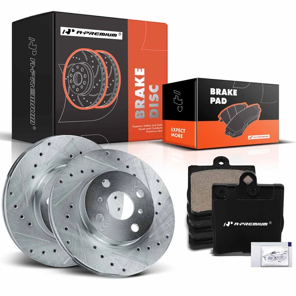 Drilled & Slotted Disc Brake Rotors and Ceramic Pads Kit, 6 Pcs, Rear Driver & Passenger, A-Premium, APBRPS961