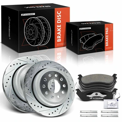 6 Pcs Rear Drilled Brake Rotors & Ceramic Pads