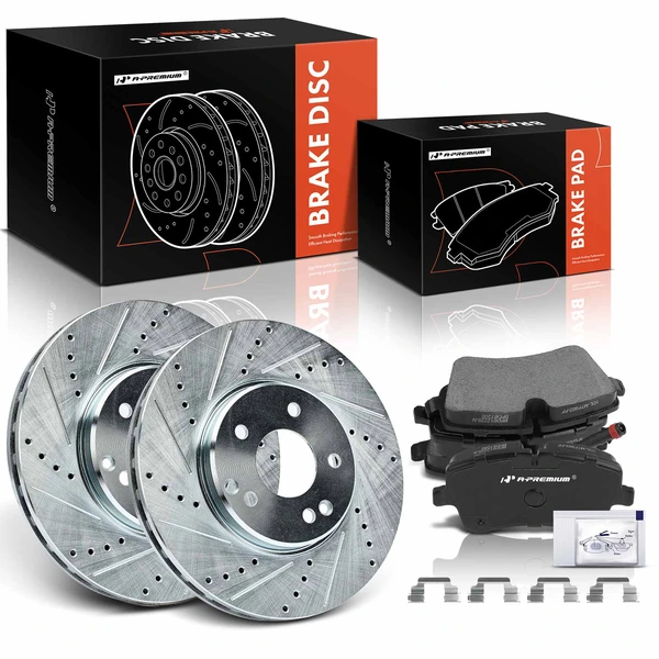 Drilled & Slotted Disc Brake Rotors and Ceramic Pads Kit, 6 Pcs, Front Driver & Passenger, A-Premium, APBRPS375
