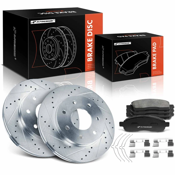2006-2008 Lincoln Mark LT Drilled & Slotted Disc Brake Rotors and Ceramic Pads Kit, 6 Pcs, Front Driver & Passenger, A-Premium, APBRPS1238