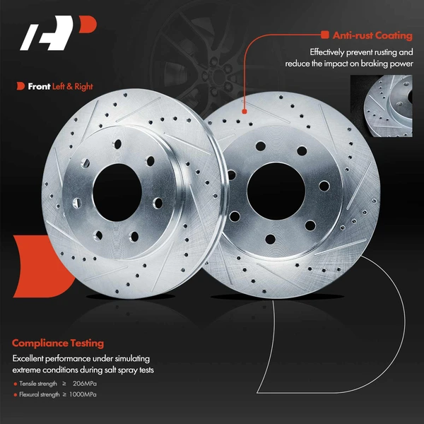 Drilled & Slotted Disc Brake Rotors and Ceramic Pads Kit, 6 Pcs, Front Driver & Passenger, A-Premium, APBRPS1238