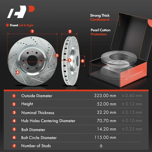 Drilled & Slotted Disc Brake Rotors and Ceramic Pads Kit, 6 Pcs, Front Driver & Passenger, A-Premium, APBRPS1426