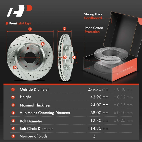 Drilled & Slotted Disc Brake Rotors and Ceramic Pads Kit, 6 Pcs, Front Driver & Passenger, A-Premium, APBRPS1252