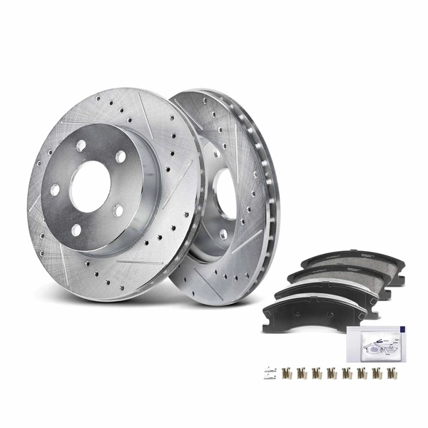 Drilled & Slotted Disc Brake Rotors and Ceramic Pads Kit, 6 Pcs, Front Driver & Passenger, A-Premium, APBRPS111