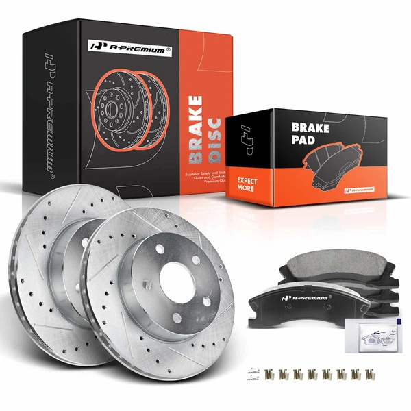 Drilled & Slotted Disc Brake Rotors and Ceramic Pads Kit, 6 Pcs, Front Driver & Passenger, A-Premium, APBRPS111