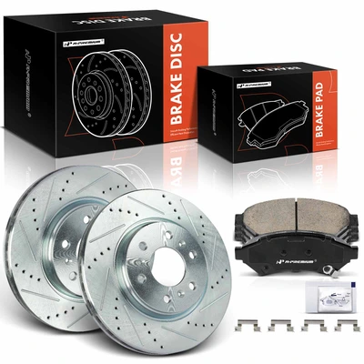 6 Pcs Front Drilled Brake Rotors & Ceramic Brake Pads
