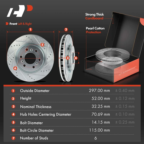 Drilled & Slotted Disc Brake Rotors and Ceramic Pads Kit, 6 Pcs, Front Driver & Passenger, A-Premium, APBRPS1429