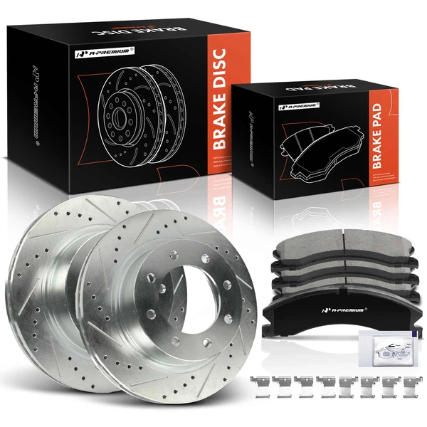 Drilled & Slotted Disc Brake Rotors and Ceramic Pads Kit, 6 Pcs, Front Driver & Passenger, A-Premium, APBRPS1244