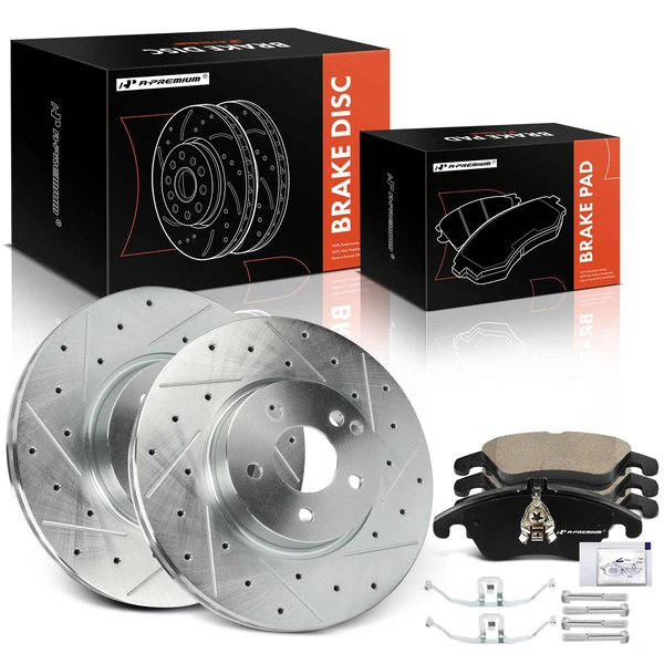 Drilled & Slotted Disc Brake Rotors and Ceramic Pads Kit, 6 Pcs, Front Driver & Passenger, A-Premium, APBRPS1245