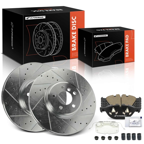 Drilled & Slotted Disc Brake Rotors and Ceramic Pads Kit, 6 Pcs, Front Driver & Passenger, A-Premium, APBRPS1247