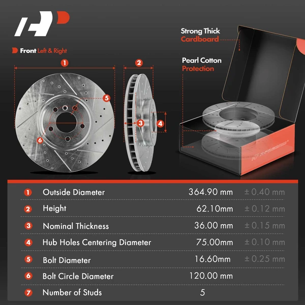 Drilled & Slotted Disc Brake Rotors and Ceramic Pads Kit, 6 Pcs, Front Driver & Passenger, A-Premium, APBRPS1247
