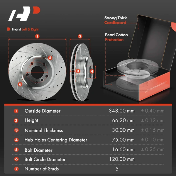 Drilled & Slotted Disc Brake Rotors and Ceramic Pads Kit, 6 Pcs, Front Driver & Passenger, A-Premium, APBRPS1262