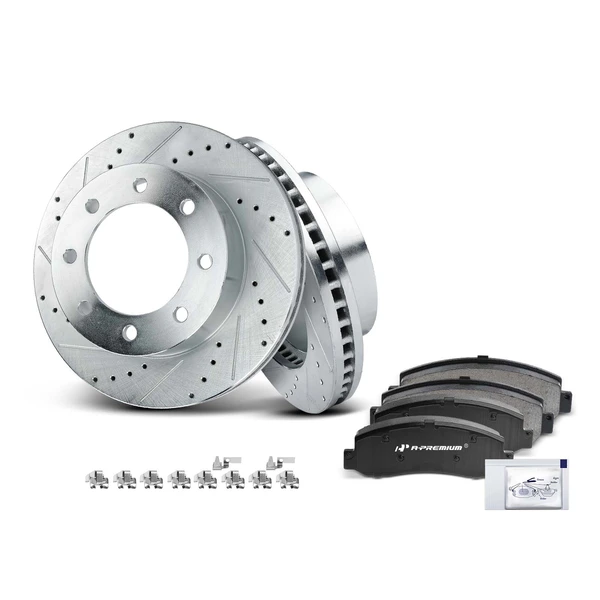 Drilled & Slotted Disc Brake Rotors and Ceramic Pads Kit, 6 Pcs, Front Driver & Passenger, A-Premium, APBRPS113
