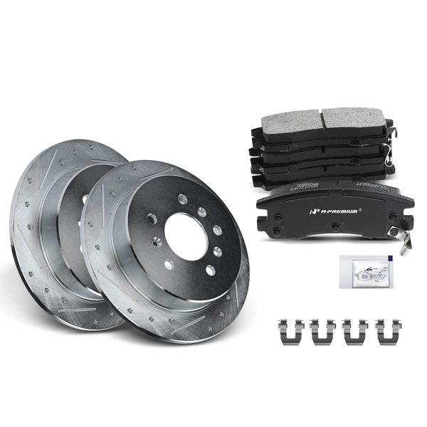Drilled & Slotted Disc Brake Rotors and Ceramic Pads Kit, 6 Pcs, Rear Driver & Passenger, A-Premium, APBRPS276