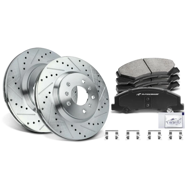 Drilled & Slotted Disc Brake Rotors and Ceramic Pads Kit, 6 Pcs, Front Driver & Passenger, A-Premium, APBRPS114